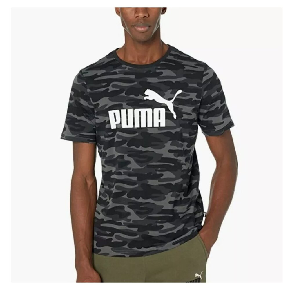 Puma Camo Short Sleeve SS Cotton Shirt Cat Logo Black Grey XL 845721-01